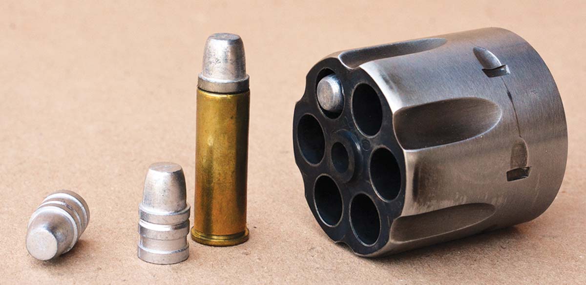 Due to the shorter cylinder length, many traditional 41 Magnum cast bullet loads will protrude out of the cylinder, such as this 223-grain H&G 258 Keith bullet.